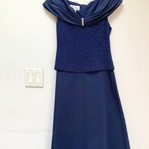 Gown Sleeveless Navy Blue Sz 6 Beaded Bodice Rhinestone Pin Rauched Neck La Nuit